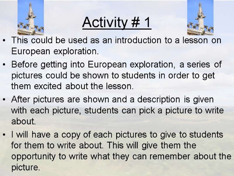 Activity # 1 This could be used as an introduction to a lesson on
